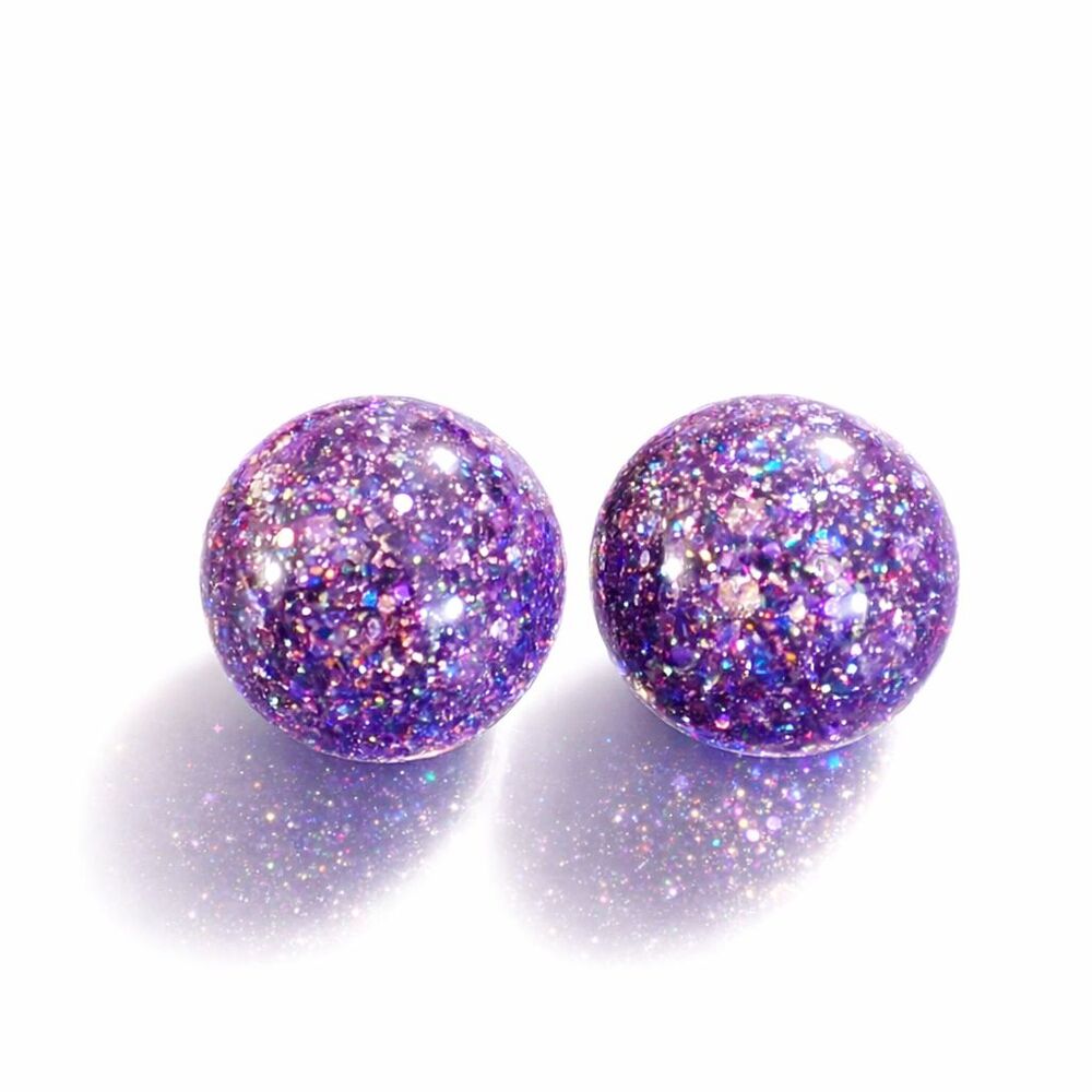 Sparkling Purple Iridescent Glitter Resin Stud Dome Cabochon Fashion Earrings